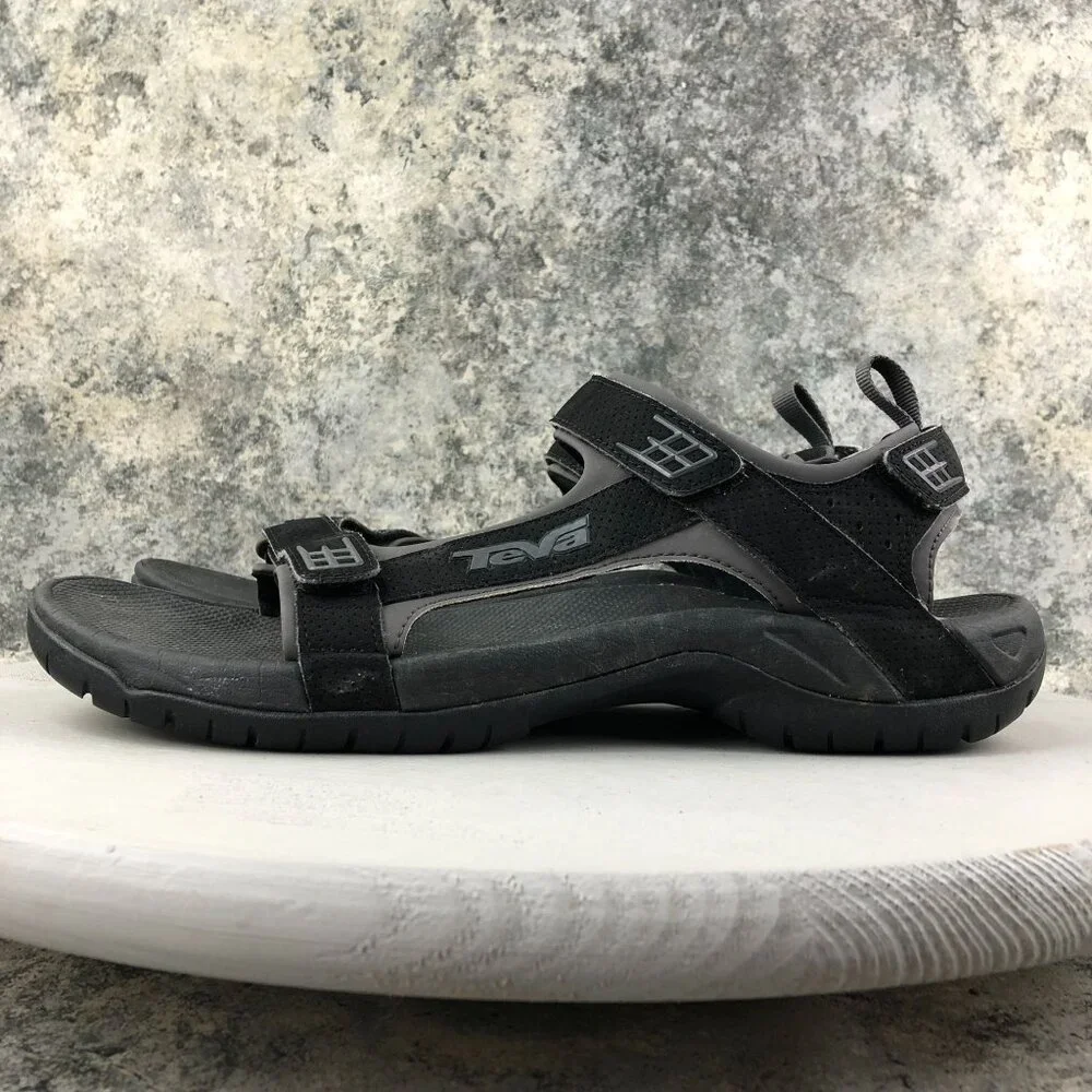 Teva Men's Size 13 Minam Black Open Toe Easy Hook & Loop Outdoor Hiking Sandals